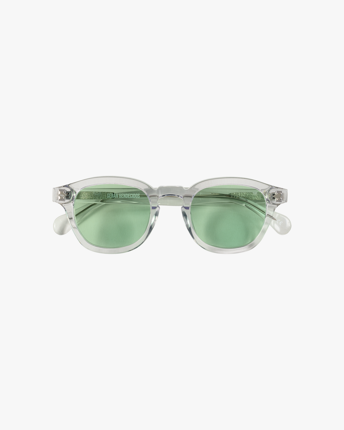 Unisex Clear Frame Sunglasses with Bottle Green Lenses - Rounded Clear Geek-Chic Square Geometric Tinted Sunglasses with  main image 3